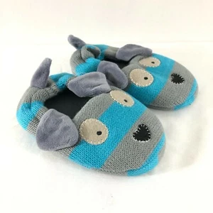 Toddler Boys Knit Slippers Dog Slip On Striped Blue Gray US Size 7/8 - Picture 1 of 4