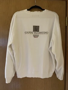 Gianni Valentino Mens LARGE White Vintage Crew Neck Sweatshirt Cotton Rib Trim - Picture 1 of 3
