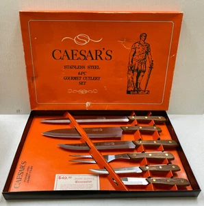 Caesar's Stainless Steel 6 Pc Cutlery Set Justen Mid Century Riveted Handles - Picture 1 of 4