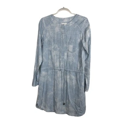 Lou & Grey Women's size XS Blue White Drawstring Tab Sleeve Shift Dress Pockets - Image 1 of 4