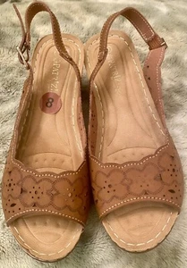 Patrizia Spring Step Slingback Sandals Women's 8 Brown Laser Cut Peep Toe - Picture 1 of 8