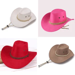 Unisex Western Cowboy Hat Wide Brim Sunhat Sun Cap Panama Style Camping Outdoor - Picture 1 of 23