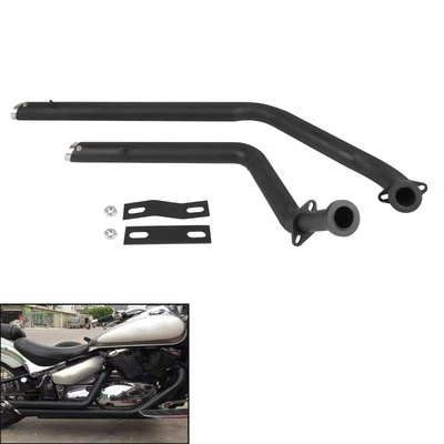 Black Staggered Exhaust Pipes System For Suzuki Boulevard M50 C50T C50 VL800 - Image 1 of 4