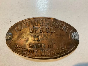 Clayton & Lambert Mfg Co. de colección Placa de identificación, Detroit MI. Lote 22-A8 - Imagen 1 de 3