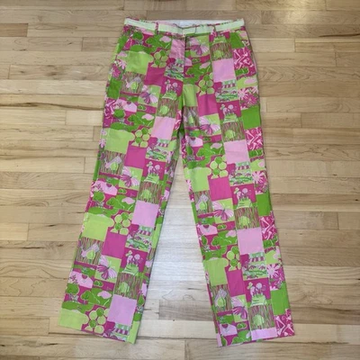 Pantalones capri Lilly Pulitzer para mujer talla 14 estampado de retazos de golf vintage preppy Foto 1 de 4