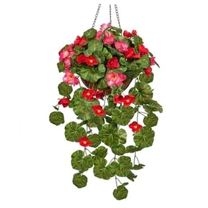 Geraniums Fake Flowers Hanging Basket Outdoor, Silk Summer Vine Faux Red#033 - Picture 1 of 7