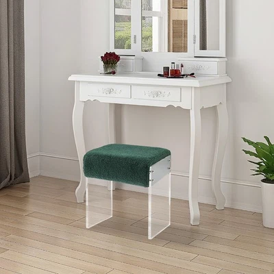 Modern Minimalist Acrylic Stool Chair, Makeup Stool Chair with Cushion Green - Image 1 of 4