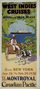 WEST INDIES CRUISES ROOM AND DECK PLANS FROM NEW YORK Jan 26 and Feb 29 1928 S.S - Picture 1 of 3