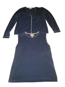 Sutton Studio Bloomingdale’s Women’s Large Cardigan And Vest 100% Cashmere Navy - Picture 1 of 9