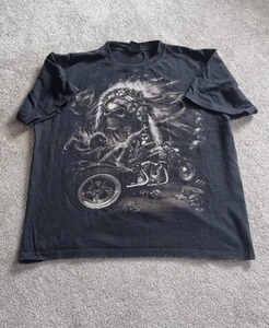 Mens Biker Gothic Black T-shirt. Front And Rear Print. UK Size L. Used Good - Picture 1 of 6