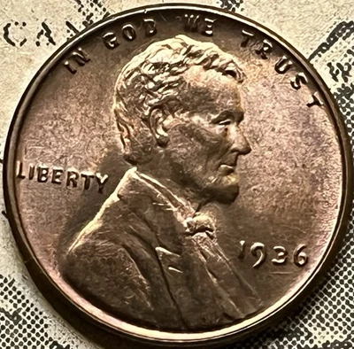 1936- P lincoln wheat cent UNC 6 - Image 1 of 2