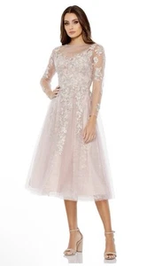 Mac Duggal 30681 VTL Sz 12 Violet Floral Beaded Lace Midi A-line Dress $598 - Picture 1 of 5