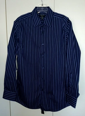 STRUCTURE MODERN FIT MENS BLACK STRIPE LS SHIRT-M(15/15.5x32/33-NWOT-COTTON/POLY - Image 1 of 3