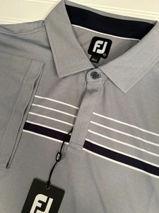 Nuevo con etiquetas Polo de Golf FootJoy Performance Jacquard a Cuadros 2XL Azul Marino Blanco Rayas en el Pecho - Imagen 1 de 10