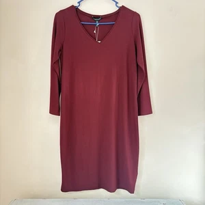 Vestido Jersey Viscosa Extra Pequeño Eileen Fisher Cuello en V Cambio Claret Nuevo con Etiquetas EE. UU. - Imagen 1 de 12