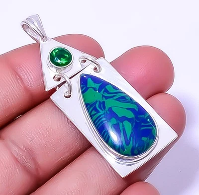 Кулон из стерлингового серебра 925 пробы с азуритом малахитом 2,15 дюйма P7611-74 - Изображение 1 из 4
