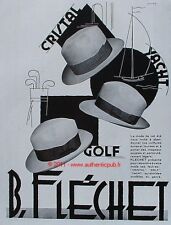 PUBLICITE CHAPEAUX B. FLECHET GOLF YACHT DE 1930 HAT AD