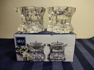 Juego de 2 candelabros de cristal estrella brillante Mikasa luz votiva/té nuevos en caja - Imagen 1 de 6