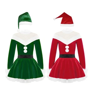 Kids Girls Fancy Outfit Velvet Santa Claus Suit Mesh Christmas Costume Set Soft - Picture 1 of 32