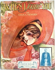 ANTIGUA 1914 "CUANDO TE ENCONTRÉ" FLOYD CREWS PORTADA DE ARTE PARTITURAS DE GRAN FORMATO - Imagen 1 de 1