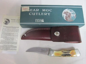 Vintage Bear MGC Fixed Blade Knife W/ Leather Scabbard - 6.5" Stag Hunter NOS - Picture 1 of 3