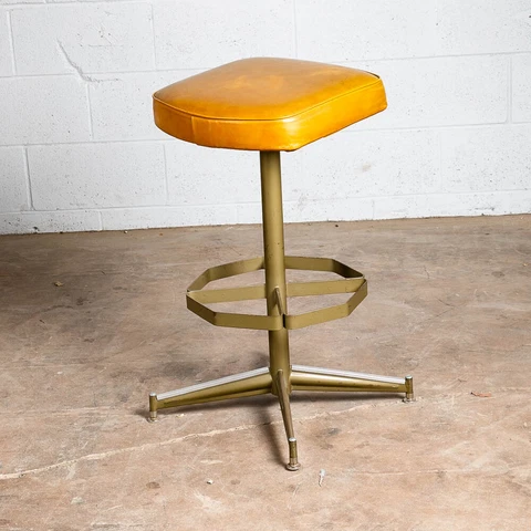 Mid Century Modern Bar Stool Mustard Yellow Metal Back 30" High Swivel Chair Mcm Cover