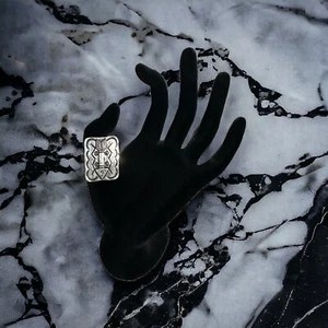 Vintage signierter Sterling geätzter Pfeil Tiki Gesicht Quadrat Southwestern Ring Größe 11 10 g - Bild 1 von 12