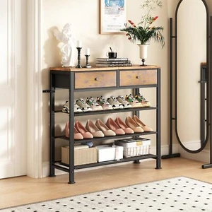 Shoe Rack, 4 Tier Shoe Organizer for 9-12 Pairs of Shoes, with 2 Drawers - Picture 1 of 9