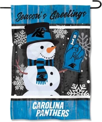 Carolina Panthers Doble Cara Invierno Muñeco de Nieve Jardín Bandera Nuevo En Paquete Foto 1 de 4