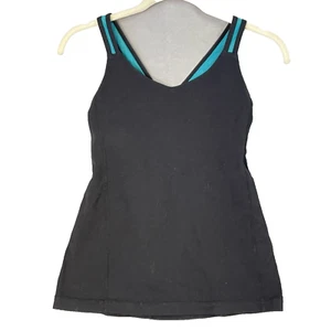Lululemon Cross Back Tank Top Size 6 Women's Built in Bra Turquoise Mesh Black - Picture 1 of 8