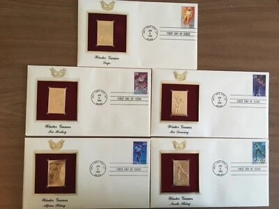 1994 Winter Olympic Games 22kt Gold Replica First Day Covers Complete Set of 5 - Image 1 of 4