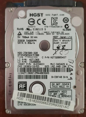 HGST HTS545032A7E380 320GB, Internal, 5400 RPM, 2.5" Hard Drive, Storage, As-is - Image 1 of 2
