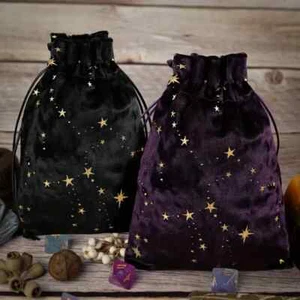 Bolsas para cartas del tarot-estrellas sobre fondo de terciopelo, dos (2) colores, aprox. 5" x 7" - Imagen 1 de 11