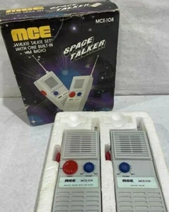 1985 Vintage Walkie Talkie Set 2 MCE-108 Space Talker with AM Radio EUC IOB C143 - Picture 1 of 5