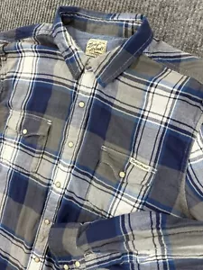 Lucky Brand Shirt Mens XL Blue Plaid Classic Flannel Pocket Pearl Snap Western - Picture 1 of 10