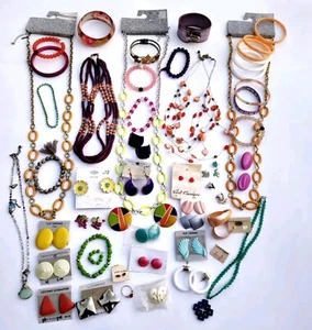 Vintage To Now Jewelry LOT Bold Colorful Retro Funky Earrings Necklace Bracelets - Picture 1 of 24