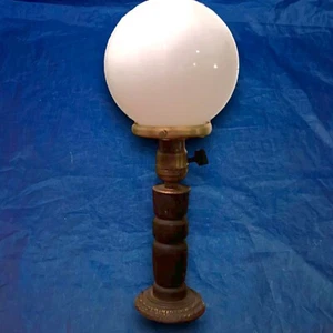 Wired Plugin Antique Wooden Table Lamp W/ Round Milk White Globe 58Long - Picture 1 of 6