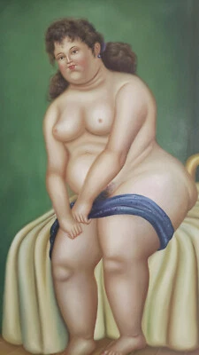 Muy Rara Copia Vintage de Fernando Botero Pintura Acrílica de Mujer Desnuda en Cama Foto 1 de 4