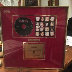 Sum 41 2001 Uk Gold Record Award All Killer No Filler