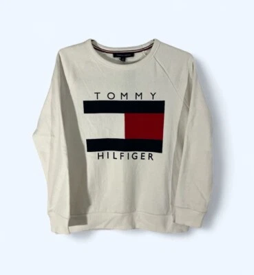 TOMMY HILFIGER 小号国旗圆领运动衫白色套衫长袖 — 第 1/4 张图片