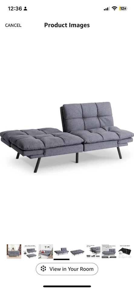 Sofá cama futón convertible, sofá sofá sofá cama de espuma viscoelástica de tela gris, gris puro Foto 1 de 1