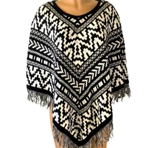 Style & Co White & Black Aztec Poncho Sz 0X/1X - Picture 1 of 6