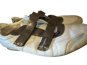 Salvatore Ferragamo White Leather Low Top Strap Sneakers Italy Mens Size 10.5D - Picture 1 of 9
