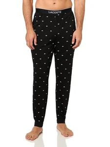 Lacoste Men's Jersey Pajama Pants, Black & White, Medium - Picture 1 of 1