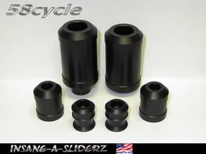 05-06 GSXR 1000 BLACK Frame Sliders SET-Delrin NO CUT w/Swingarm Spools+Bar Ends - Picture 1 of 1