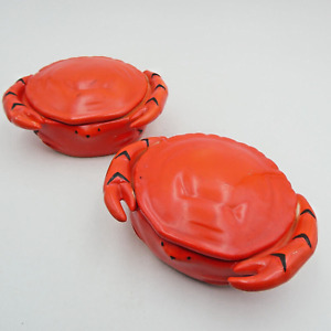 Czechoslovakia Crab Butter Dish Ramekin with Lids Set of 2 VTG Ceramic Erphila