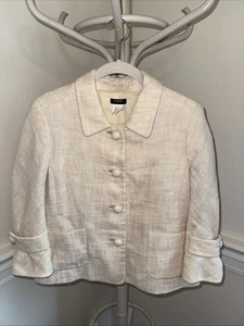 J.CREW Cotton/Linen Ruffle Sleeve Jacket Tan/Ivory Tweed 8 - Picture 1 of 10
