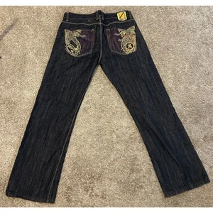 VTG Y2K Pepe Jeans Yellow Dragon Embroidered Skate Grunge Jeans 34 Jnco Style - Picture 1 of 12