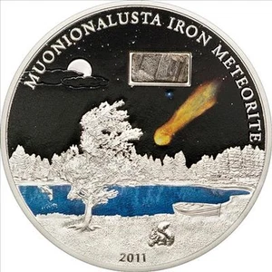 Cook Islands 5 Dollars 2011 Silver Proof The Muonionalusta Meteorite - Picture 1 of 2