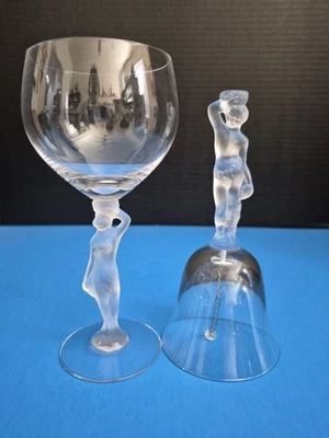Bayel French Art Deco Crystal Wine Glass And Bell With Frosted Woman Stem  - Image 1 of 4